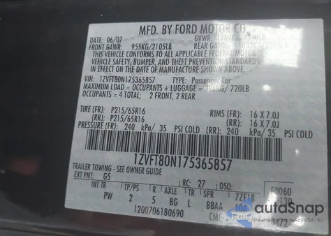 2007 Ford Mustang V6 Deluxe/V6 Premium from USA, damaged, VIN 1ZVFT80N175365857